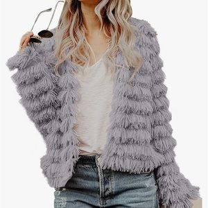 Faux Fur Coat Vintage Parka Shaggy Jacket Warm Coat  purple-grey